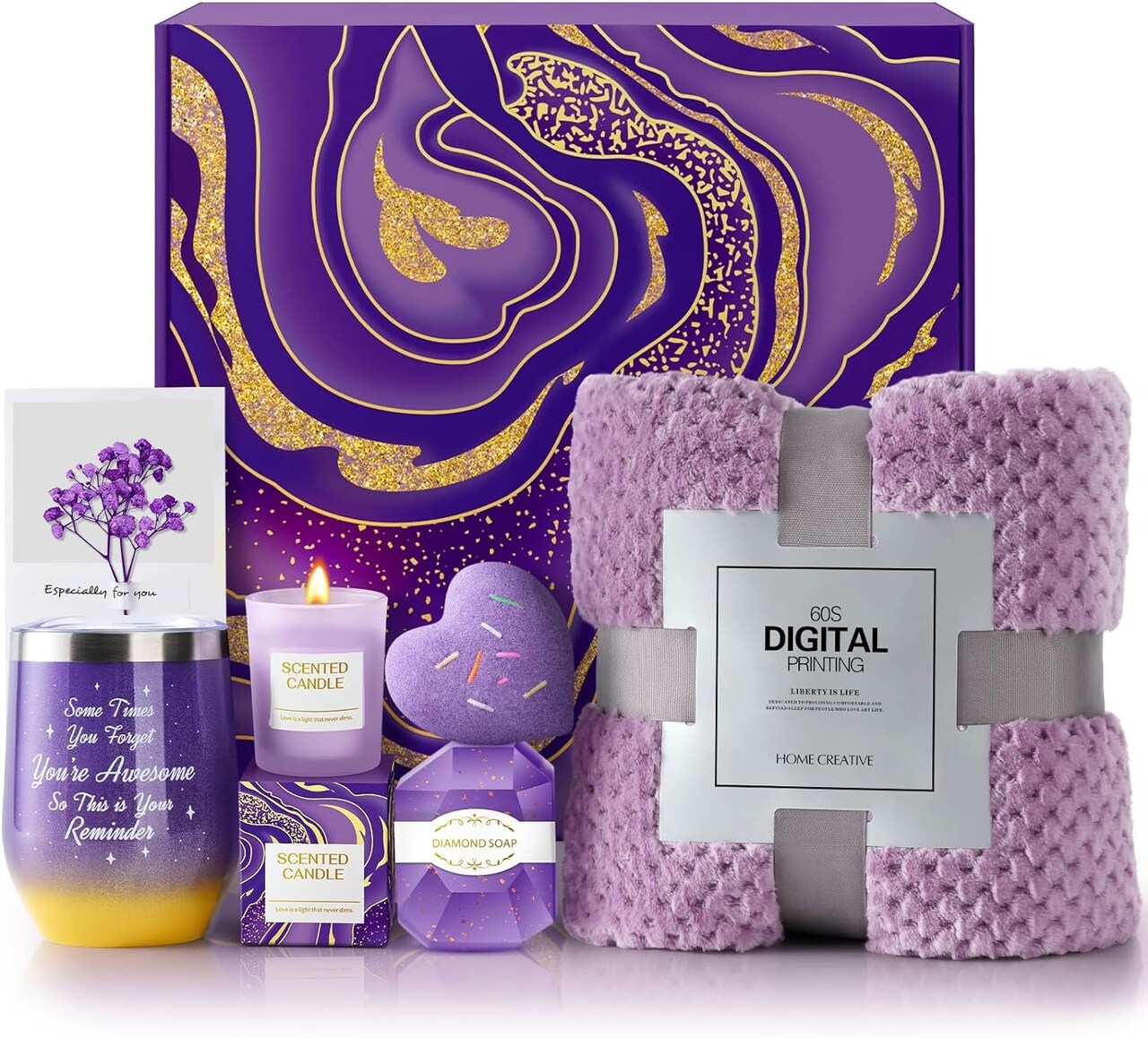 Birthday Gifts for Women, Relaxation Gift Basket with Luxurious Flannel Blanket, Get Well Soon Gifts, Christmas Gifts for Women, Mom, Wife, Girlfriend, Friends